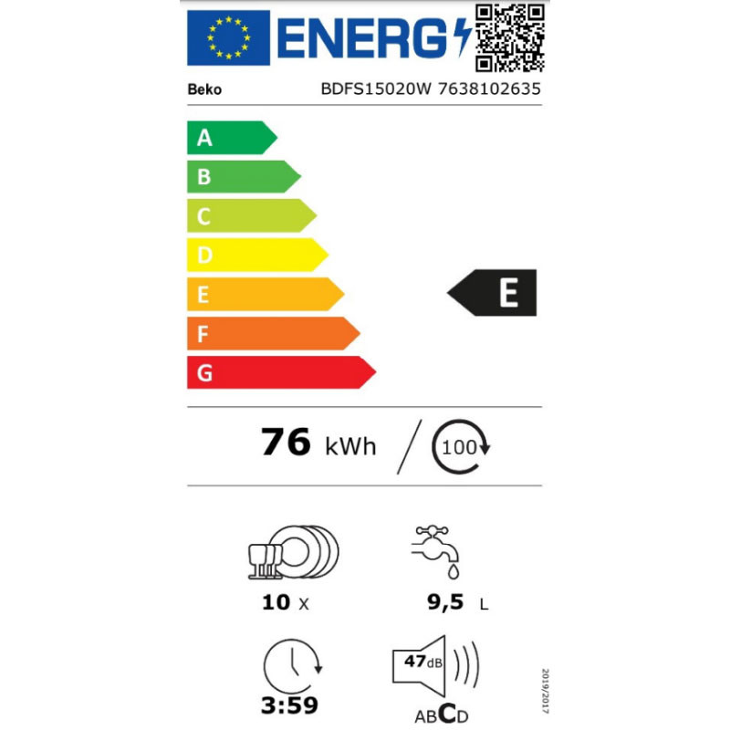 Beko mašina za pranje sudova BDFS 15020 W