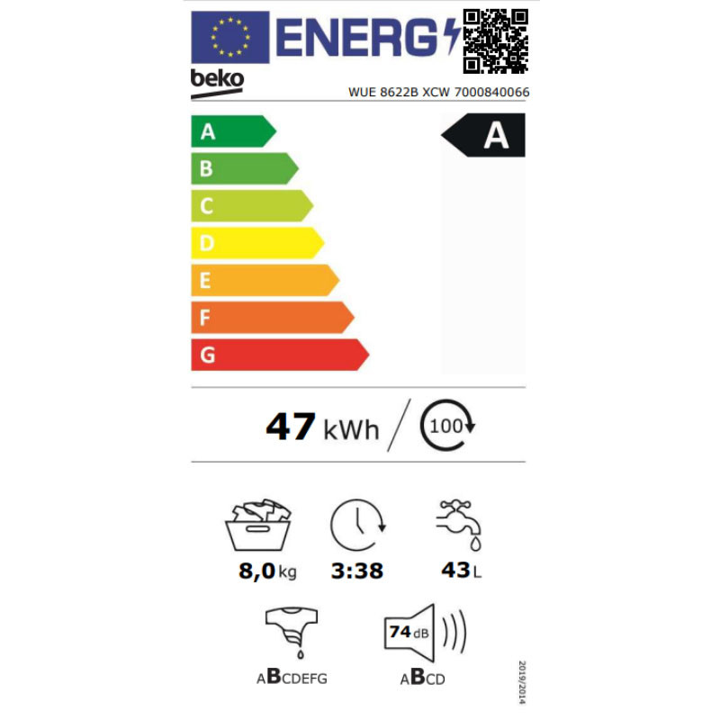 Beko mašina za pranje veša WUE 8622B XCW