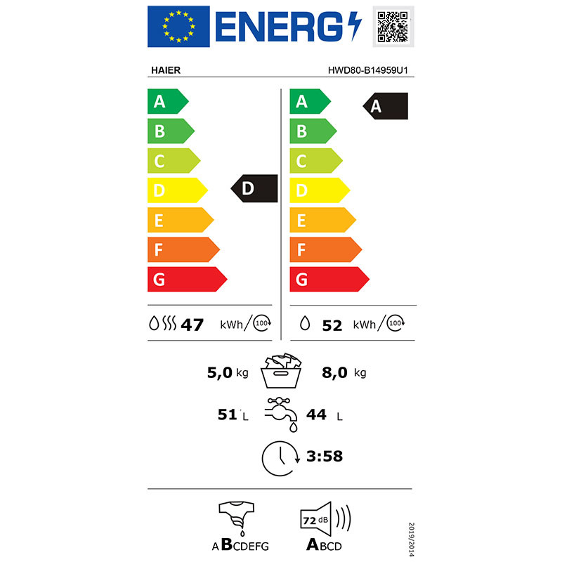 Haier mašina za pranje i sušenje veša HWD80-B14959U1-S