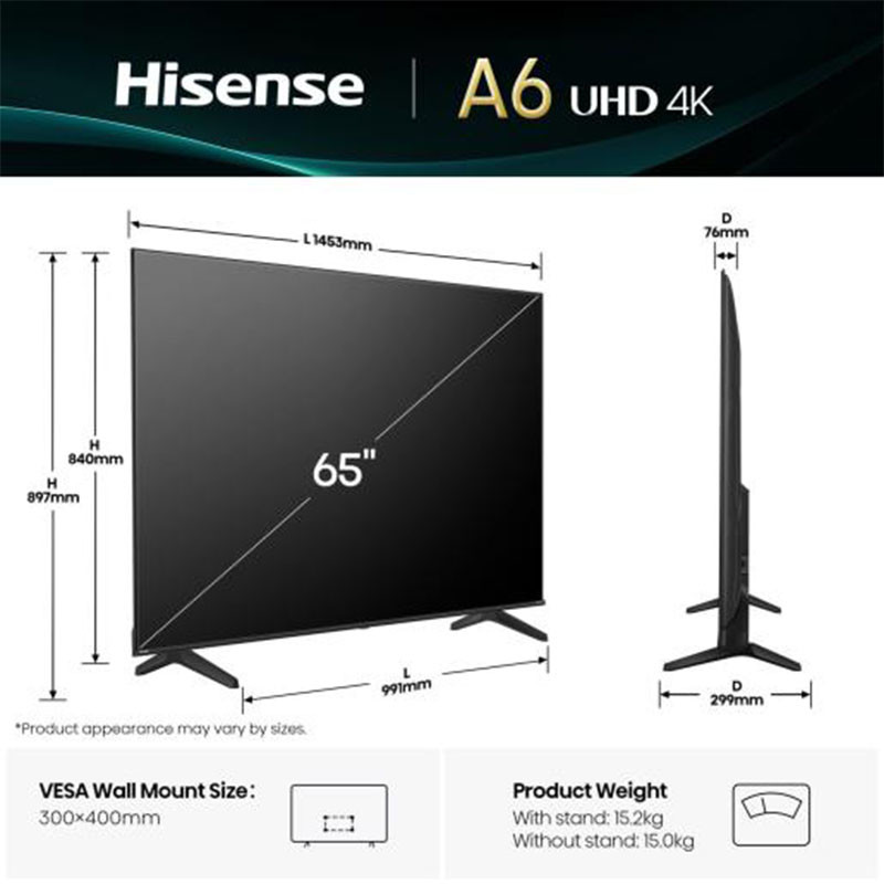 Hisense LED televizor 65A6Q 4K UHD Smart