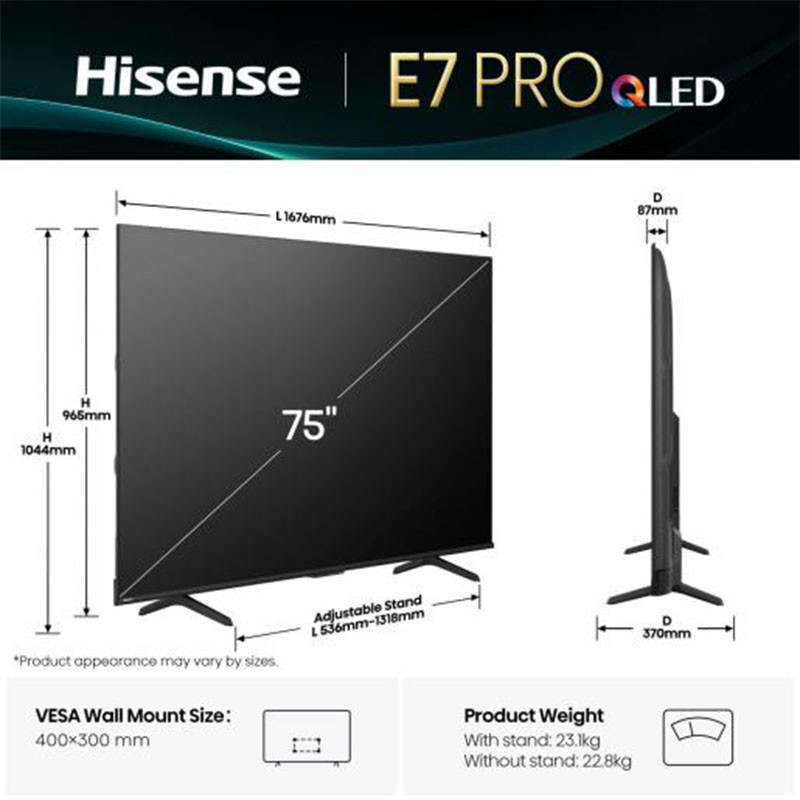 Hisense LED televizor PRO 75E7Q QLED 4K UHD Smart