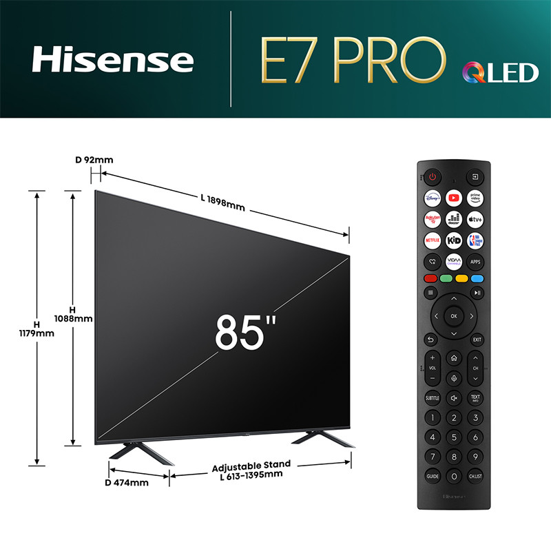 Hisense televizor 85E7NQ PRO QLED Smart + poklon soundbar HS3100