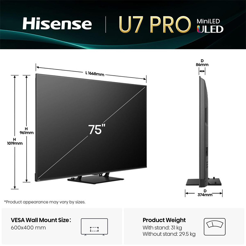 Hisense ULED Mini LED Smart televizor 75U7Q PRO 