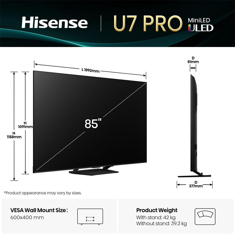 Hisense ULED televizor 85U7Q PRO Smart
