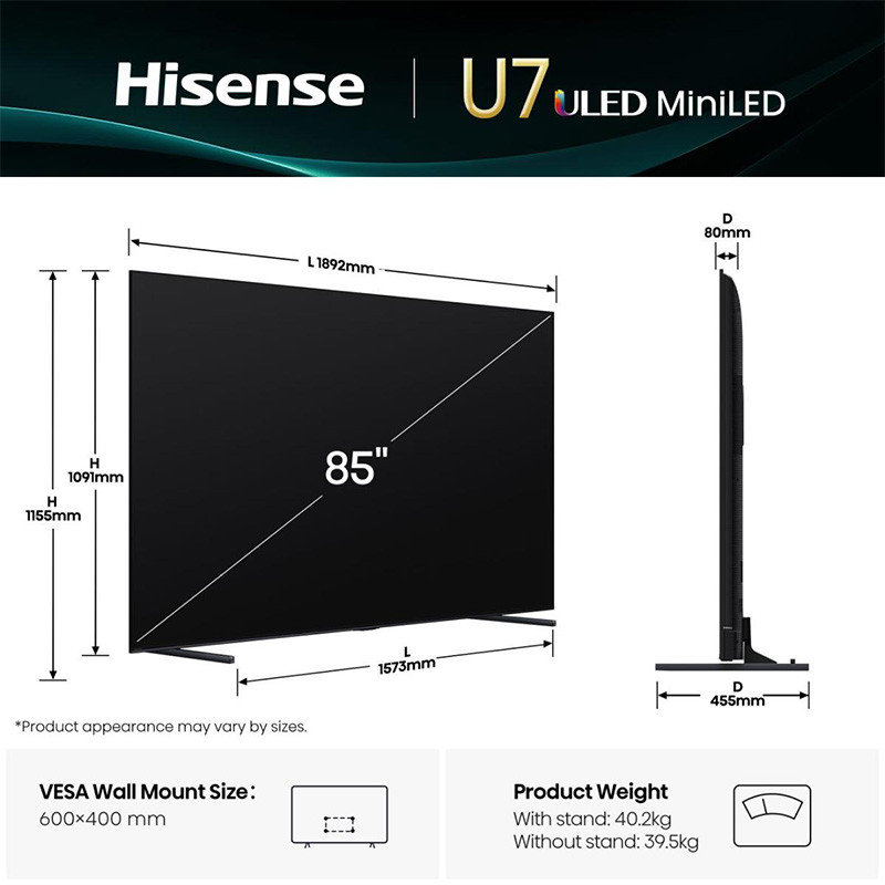 Hisense ULED televizorT 85U7Q Smart