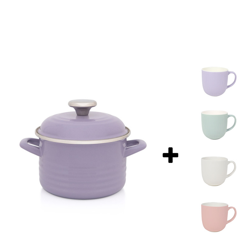 Metalac duboka šerpa WAVE LJUBIČASTA 16cm/2lit + poklon Sigma porcelanske šolje 340ml MQ MUG5C (4 kom)