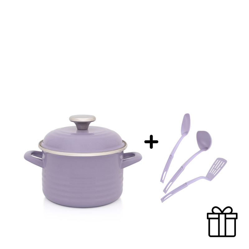 Metalac duboka šerpa WAVE LJUBIČASTA 16cm/2lit + poklon trodelni kuhinjski set