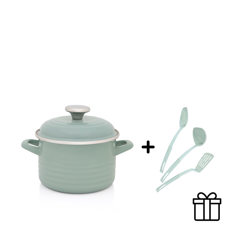 Metalac duboka šerpa WAVE ZELENA 16cm/2lit + poklon trodelni kuhinjski set