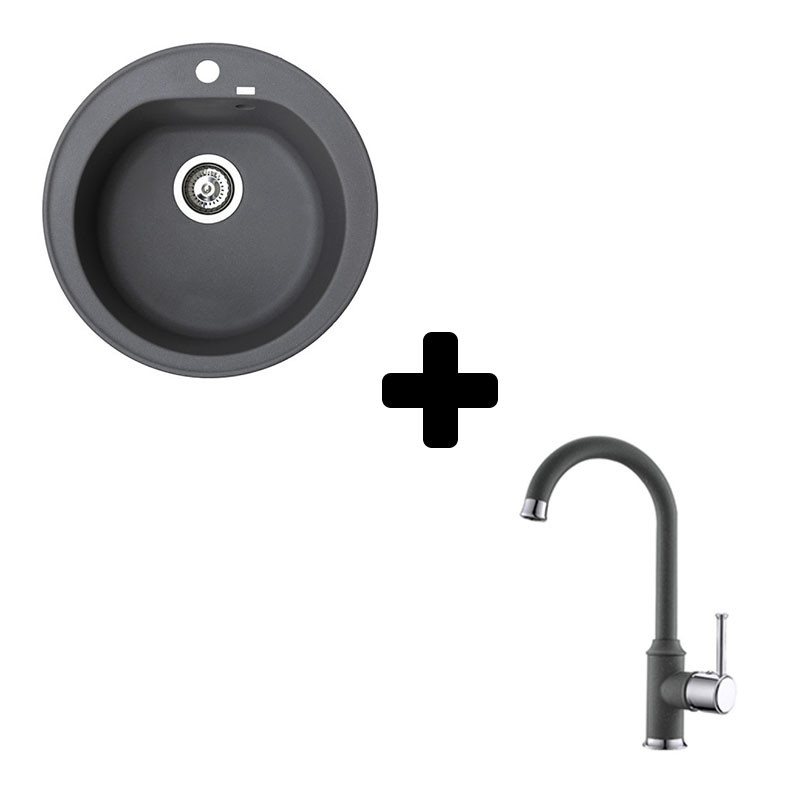 Metalac granitna usadna sudopera xVenera grafit E510 ø90 + xGranit slavina Arc N za sudoperu grafit