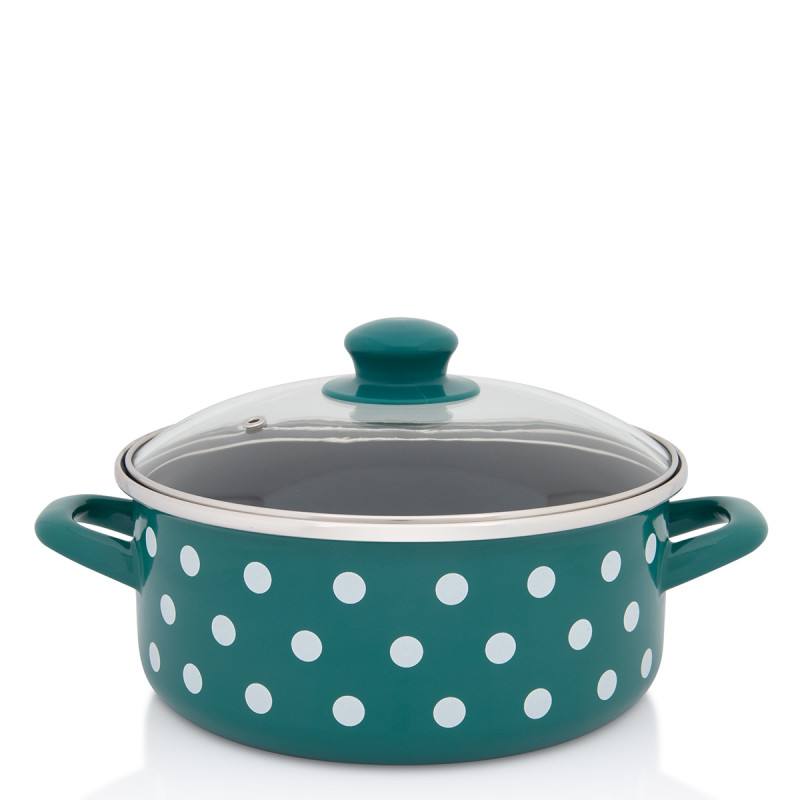 Metalac plitka šerpa BELE TUFNE NA ZELENOM 22cm/3,5lit