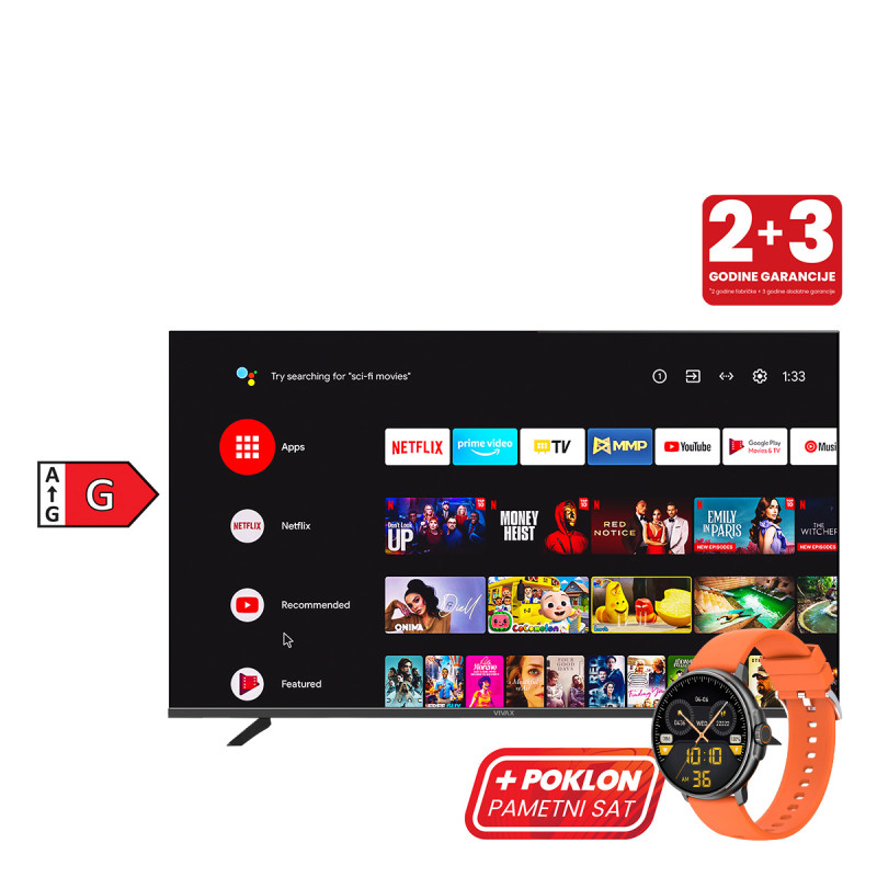 Vivax televizor 65UHD10K LED Smart + poklon Vivax smart watch Life PRO 2 - Orange 