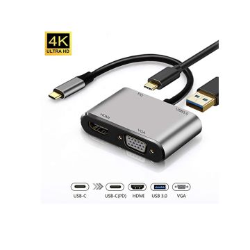 FAST ASIA Adapter-konvertor TIP C na HDMI 4K+VGA+1xUSB 3.0+TIP C