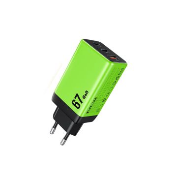 WEKOME WP-U157 Super brzi Strujni GaN punjač, 3-porta USB (3.0 i 2 x 3.1 Tip C) 67W, zeleni