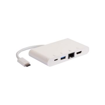 E-GREEN Adapter USB 3.1 tip C (M) - HDMI + USB3.0 + RJ45 + tip C (F) beli