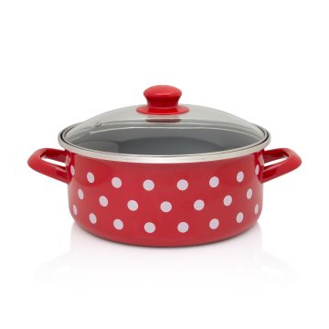 Metalac plitka šerpa BELE TUFNE NA CRVENOM 22cm/3,5lit