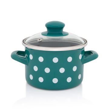 Metalac duboka šerpa BELE TUFNE NA ZELENOM 14cm/1,5lit