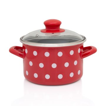 Metalac duboka šerpa BELE TUFNE NA CRVENOM 14cm/1,5lit