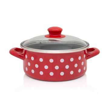 Metalac plitka šerpa BELE TUFNE NA CRVENOM 20cm/2,75lit